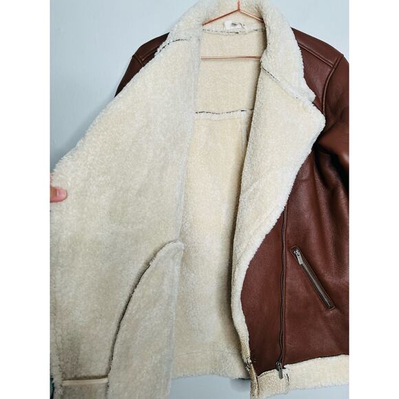 SPLENDID Earhart Brown Faux Leather Aviator Collar Jacket Size Extra Small - Picture 13 of 16